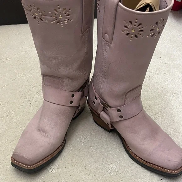 Frye Lilac/Pink Harness 12R Leather Heeled Boots - Picture 5 of 8